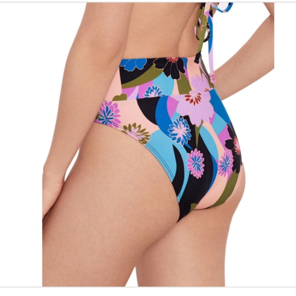 NWT Salt + Cove Women's Blooming Wave High-Waist Bikini Bottoms,Multi - Picture 2 of 3